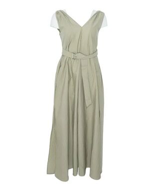Incredible freaking out! Brunello Cucinelli Green CottonV-Neck Belted Maxi Dress